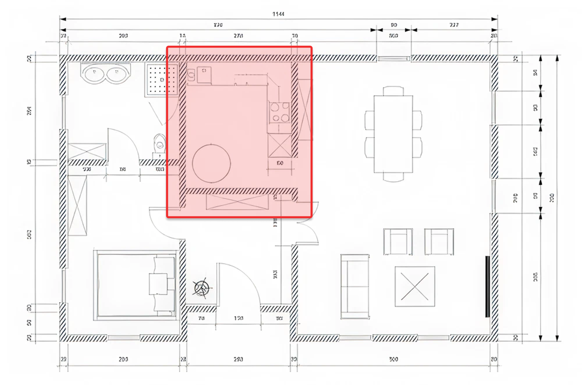 Floor plan with highlighted zone