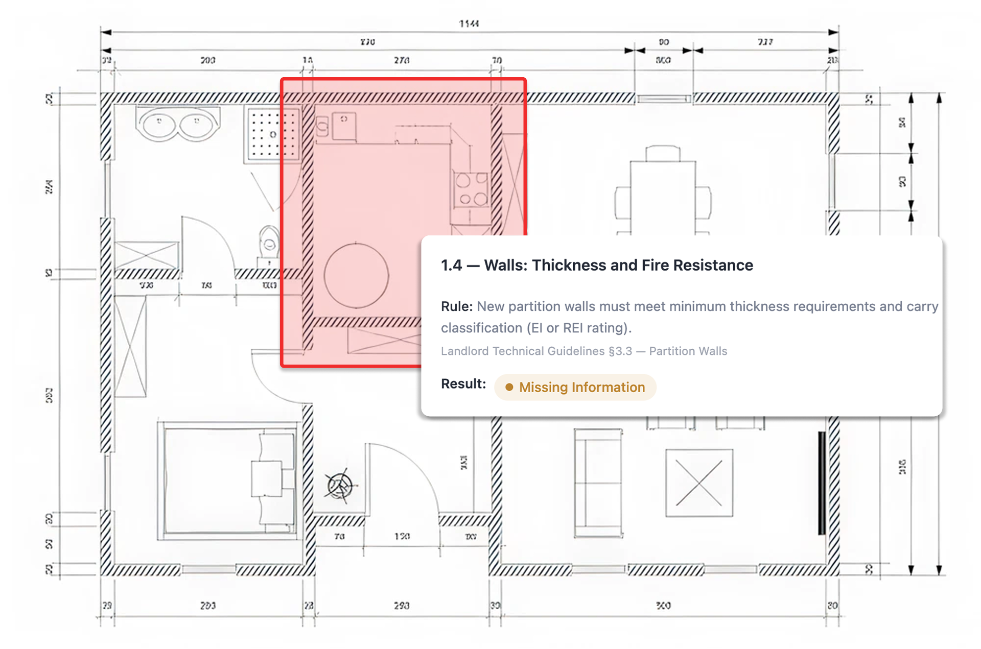 Floor plan with compliance annotation